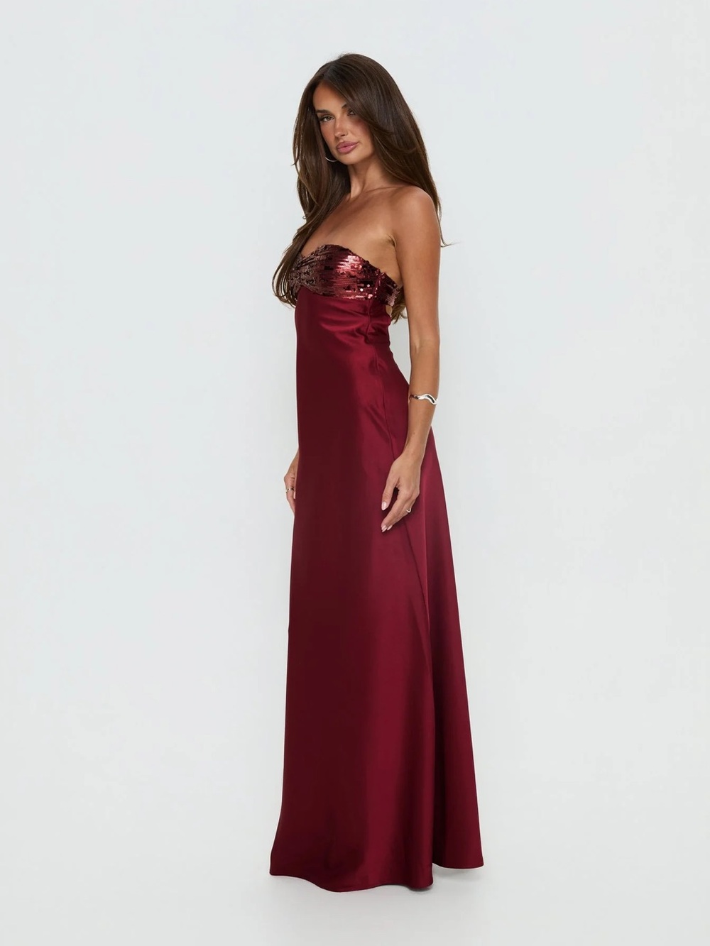 See The Vision Sequin Bust Strapless Maxi Dress Burgundy - Picture 5 of 14